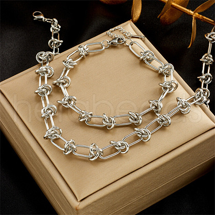 Stainless Steel Knot Thorn Link Chain Bracelets & Necklaces Sets WGD3F87-06-1