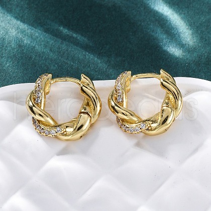 Brass Micro Pave Clear Cubic Zirconia Hoop Earrings EJEW-R025-16G-1