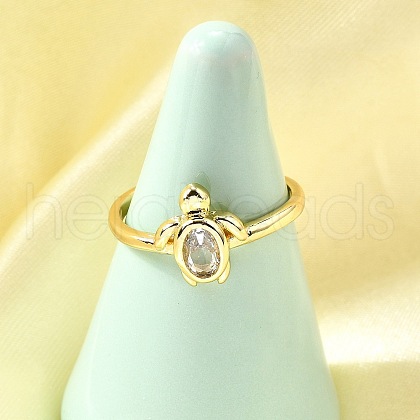 Ocean Theme Brass Micro Pave Cubic Zirconia Cuff Rings for Women RJEW-F184-17B-G-1