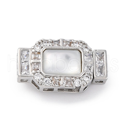 Rectangle Brass Micro Pave Clear Cubic Zirconia Box Clasps KK-G505-36P-02-1