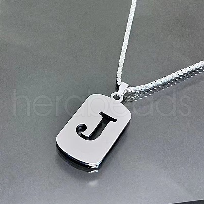 Rectangle with Laser Cut Letter 201 Stainless Steel Initial Pendant Necklaces WGA5E8C-10-1