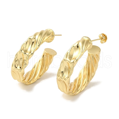 Rack Plating Twist Ring Brass Stud Earrings for Women EJEW-P272-02G-1