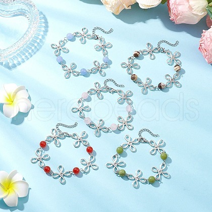 Alloy Natural Mixed Gemstone Link Bracelets for Women BJEW-JB11684-1