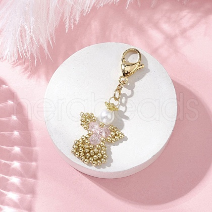 Angel Glass Pearl & Glass Seed Beaded Pendant Decorations HJEW-MZ00210-07-1