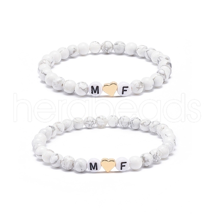 2Pcs Natural Howlite Stretch Bracelets Set BJEW-JB08673-02-1