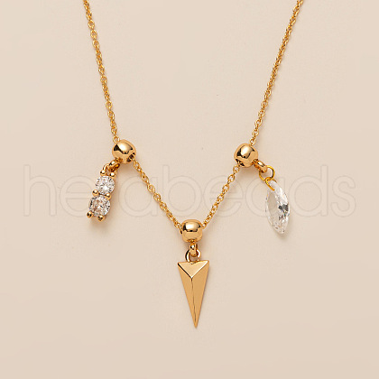 Triangle Horse Eye Brass Pave Clear Cubic Zirconia Pendant Necklaces for Women FS-WG06C6B-09-1
