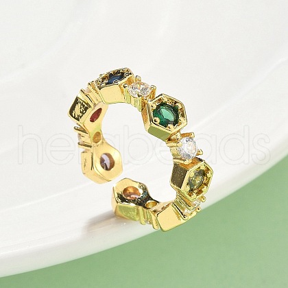 Brass Micro Pave Cubic Zirconia Open Cuff Rings RJEW-V009-10G-1