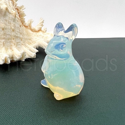 Opalite Gemstone Carved Rabbit Figurines PW-WG98684-05-1