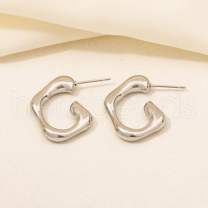 Irregular C Shape Stainless Steel Stud Earrings for Women NX3649-9-1