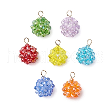 7Pcs 7 Colors Chakra Faceted Glass Pendants PALLOY-JF03653-1