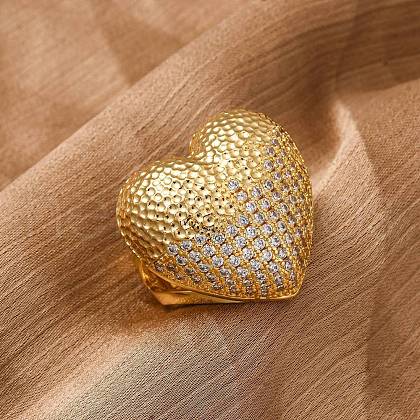 Brass Micro Pave Cubic Zirconia Adjustable Open Cuff Rings for Women RJEW-A072-02G-1