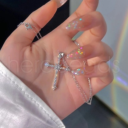 Cross Alloy with Crystal Rhinestone Pendant Necklaces WGAF0E8-02-1