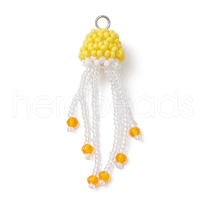 Glass Seed Beaded Jellyfish Pendants PALLOY-MZ00660-01-1