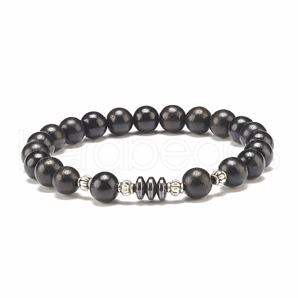 Natural Wood & Synthetic Hematite Beaded Stretch Bracelet for Men Women BJEW-JB07810-1