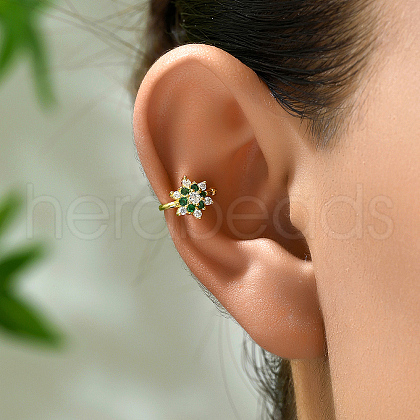Elegant S925 Silver Cubic Zirconia Flower Cuff Earrings YI9014-1