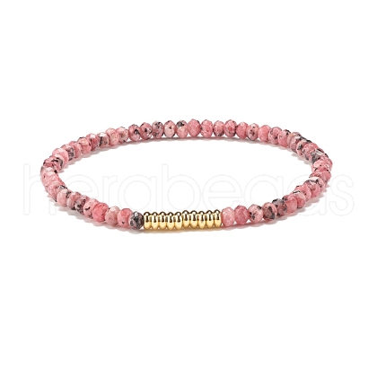 Natural Malaysia Jade(Dyed) Rondelle Beaded Stretch Bracelet with Brass BJEW-JB07967-04-1