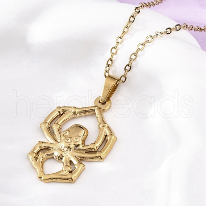 Halloween Skull Spider 304 Stainless Steel Pendant Necklaces NJEW-M096-15G-1