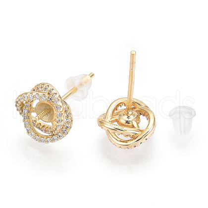 925 Sterling Silver Micro Pave Cubic Zirconia Stud Earring Findings STER-T004-47G-1
