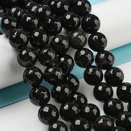 Natural Black Agate Round Beads Strand G-L084-10mm-28-1