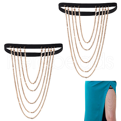 Tassel Alloy Crystal Rhinestone Thigh Chain for Women AJEW-WH0554-38A-1