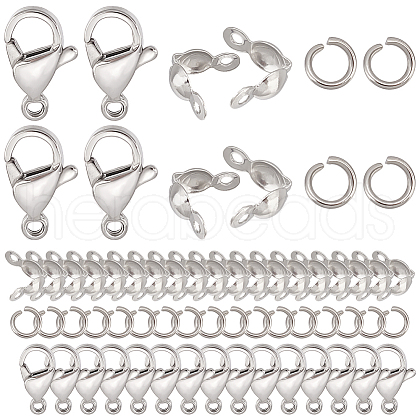 GOMAKERER 304 Stainless Steel Bead Tips & Open Jump Ring & Lobster Claw Clasps Findings Kits DIY-GO0002-20P-1