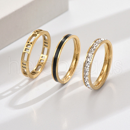 3Pcs Hollow Out 304 Stainless Steel Micro Pave Clear Cubic Zirconia with Enamel Finger Rings FS-WGFDE09-07-1