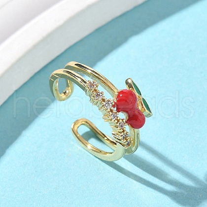 Brass Micro Pave Clear Cubic Zirconia Enamel Adjustable Cuff Rings for Women RJEW-G350-01F-G-1