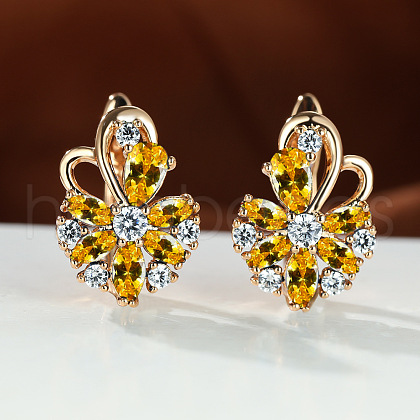 Brass Micro Pave Cubic Zirconia Hoop Earrings WG0C687-08-1