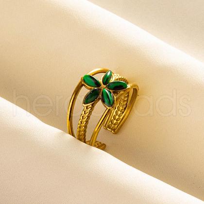 304 Stainless Steel Flower Cuff Rings WH9227-6-1