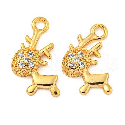Christmas Theme Brass Clear Cubic Zirconia Pendants KK-N254-27G-1