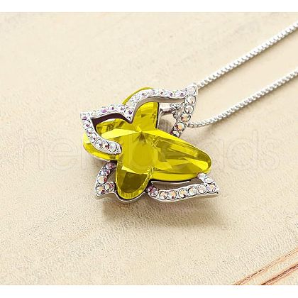 Butterfly Brass Pave Glass Birth Stone Pendant Necklaces FS-WG3BB0A-11-1