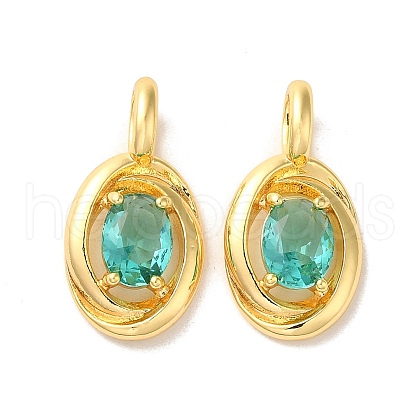 Brass Micro Pave Dark Cyan Cubic Zirconia Pendants KK-H461-02G-1