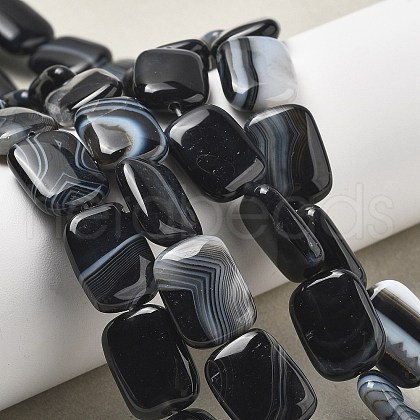 Natural Black Agate Beads Strands G-K392-B02-13x18mm-1