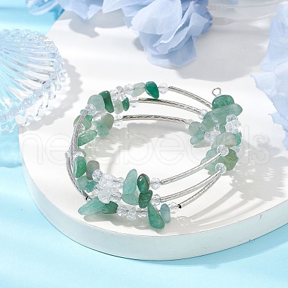 Natural Green Aventurine Chip & Glass & Brass Tube Beaded Bangles for Women BJEW-JB11265-03-1