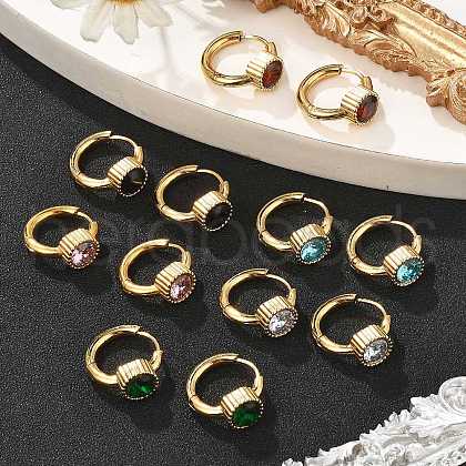 304 Stainless Steel Flat Round Hoop Earrings EJEW-P309-02G-1