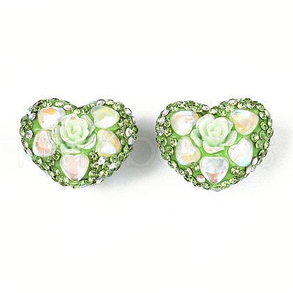 Heart Shape Polymer Clay Pave Rhinestone Beads RB-T018-03E-1