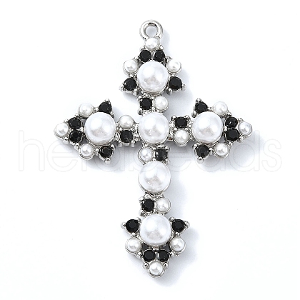 Rack Plating Alloy with ABS Imitation Pearl Pendants FIND-Z051-08P-1