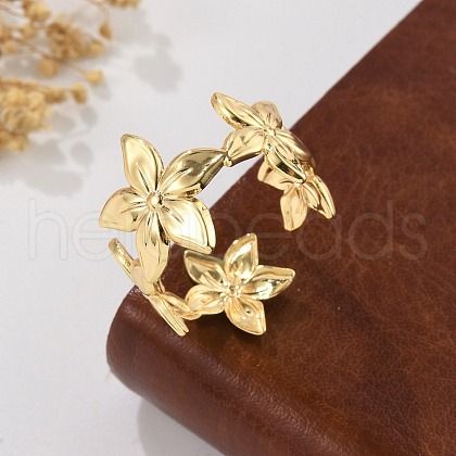 Flower Brass Cuff Rings for Women RJEW-B119-14G-02-1