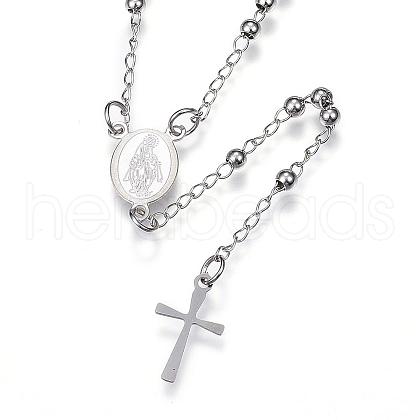 Non-Tarnish 304 Stainless Steel Rosary Bead Necklaces NJEW-D285-40P-1