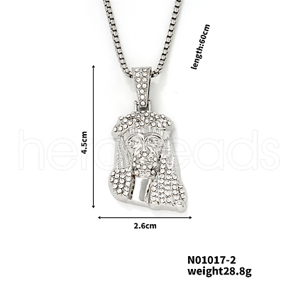 Vintage Alloy Crystal Rhinestone Jesus Head Pendant Necklaces SW1874-2-1