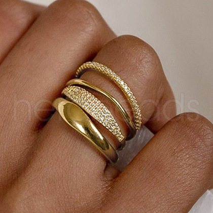 4Pcs Brass Micro Pave Clear Cubic Zirconia Finger Rings & Brass Finger Rings Set FS-WG9B944-06-1