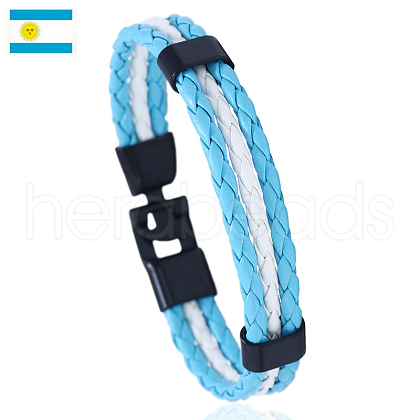 Flag Color Imitation Leather Triple Line Cord Bracelet with Alloy Clasp GUQI-PW0001-087A-1