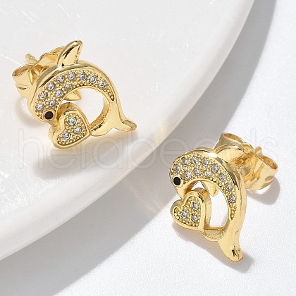 Micro Pave Cubic Zirconia Stud Earrings EJEW-D305-05G-1