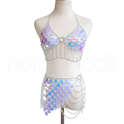 Lilac Acrylic Scale Sequin Alloy Tassel Chain Sexy Suit Body Chains for Beach Party FS-WG189BD-05-1