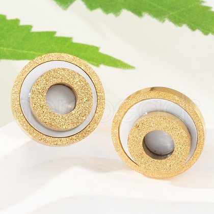 304 Stainless Steel Plastic Imitation Shell Stud Earrings EJEW-Z089-20G-1