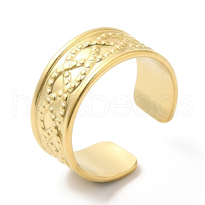 304 Stainless Steel Twist Rope Pattern Open Cuff Ring for Women RJEW-I098-15G-1