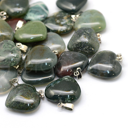 Heart Natural Indian Agate Pendants G-Q438-08-1