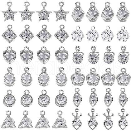 48Pcs 12 Style Alloy Cubic Zirconia Charms ZIRC-SZ0001-44-1