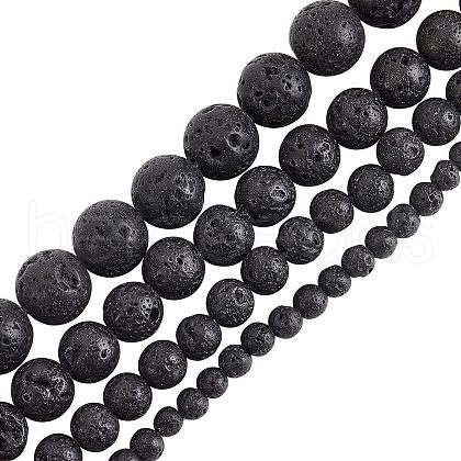 Olycraft 4 Strands 4 Styles Natural Lava Rock Round Beads Strands G-OC0003-35-1