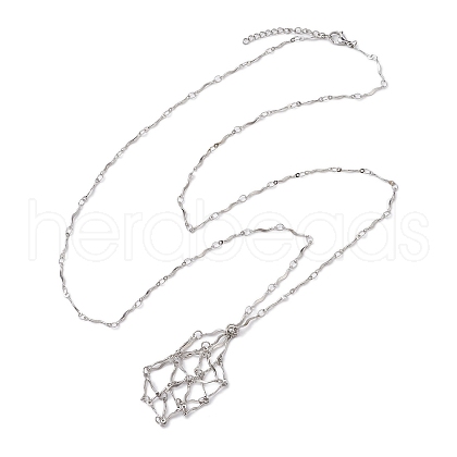 304 Stainless Steel Wavy Bar Link Chain Macrame Pouch Necklace Making NJEW-JN05065-03-1